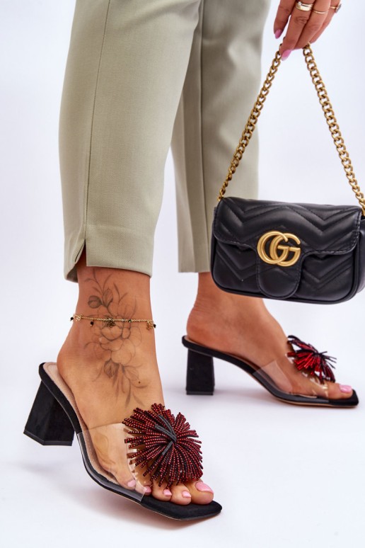 Madingos permatomos aukštakulnės šlepetės S.Barski KV-AP658-1 juodos