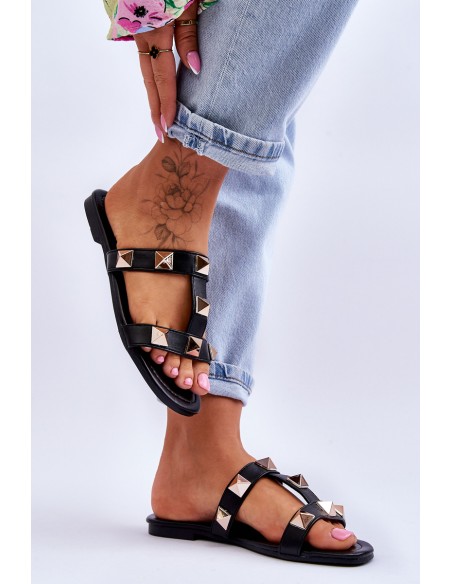 Women's Slippers With Large Studs Black Mercure