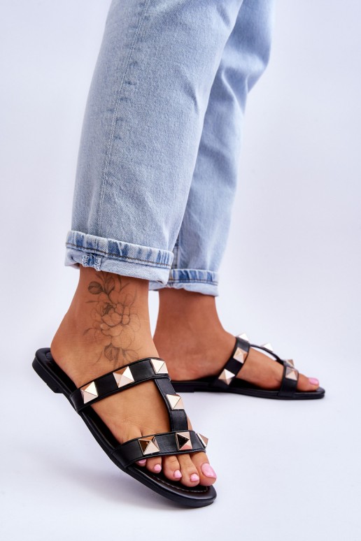 Moteriškos šlepetės su didelėmis smeigėmis, juodos spalvos Mercure