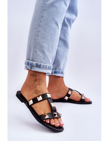 Women's Slippers With Large Studs Black Mercure