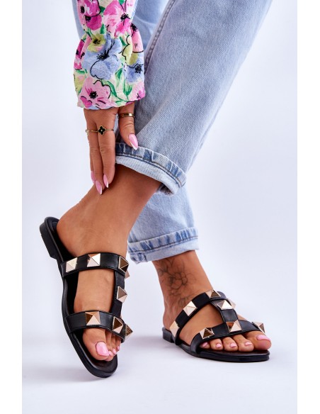 Women's Slippers With Large Studs Black Mercure