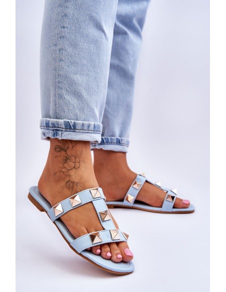 Women's Slippers With Large Studs Blue Mercure