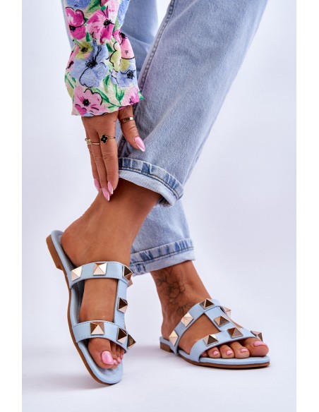 Women's Slippers With Large Studs Blue Mercure