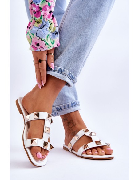 Women's Slippers With Large Studs White Mercure