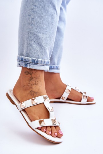 Women's Slippers With Large Studs White Mercure 2