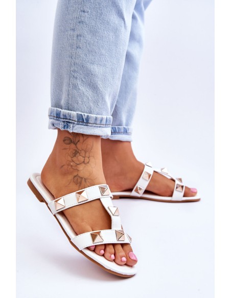 Women's Slippers With Large Studs White Mercure