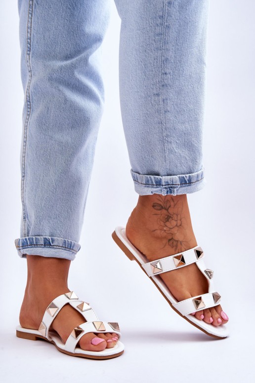 Moteriškos šlepetės su didelėmis smeigėmis baltos Mercure