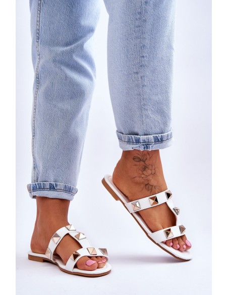 Women's Slippers With Large Studs White Mercure