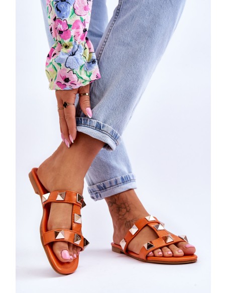 Women's Slippers With Large Studs Orange Mercure