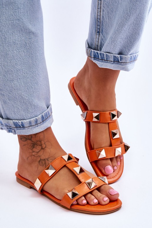 Women's Slippers With Large Studs Orange Mercure