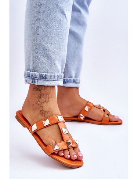 Women's Slippers With Large Studs Orange Mercure
