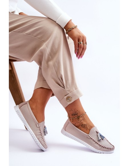 Women's Openwork Leather Loafers Light Pink Lanzarot