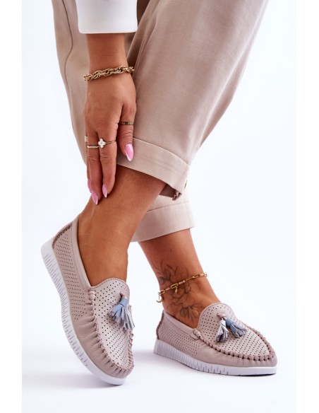 Women's Openwork Leather Loafers Light Pink Lanzarot