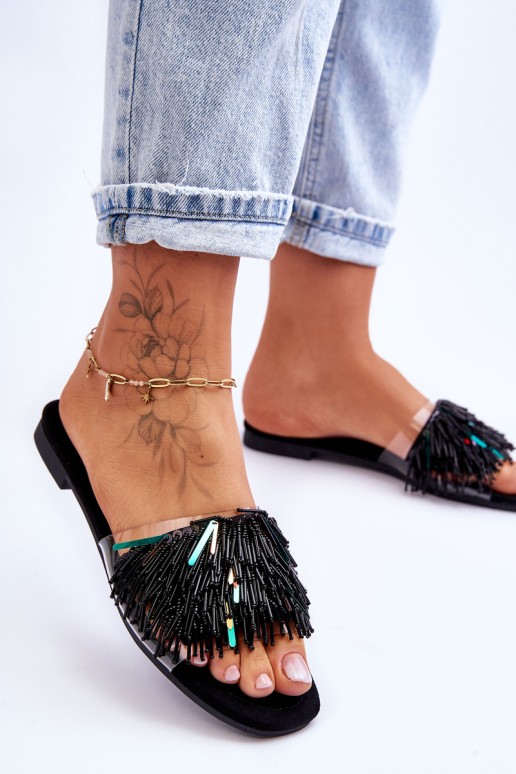 Women's Slippers With Fashionable Decorations S.Barski KV-576-4 Black