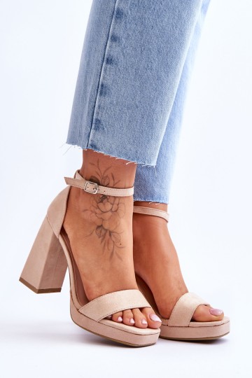 Madingi zomšiniai aukštakulniai sandalai smėlio spalvos Merila