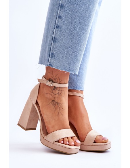 Fashionable Suede Square Heel Sandals Beige Merila