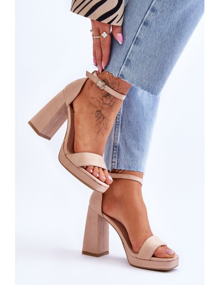 Fashionable Suede Square Heel Sandals Beige Merila