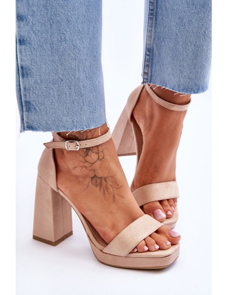 Fashionable Suede Square Heel Sandals Beige Merila