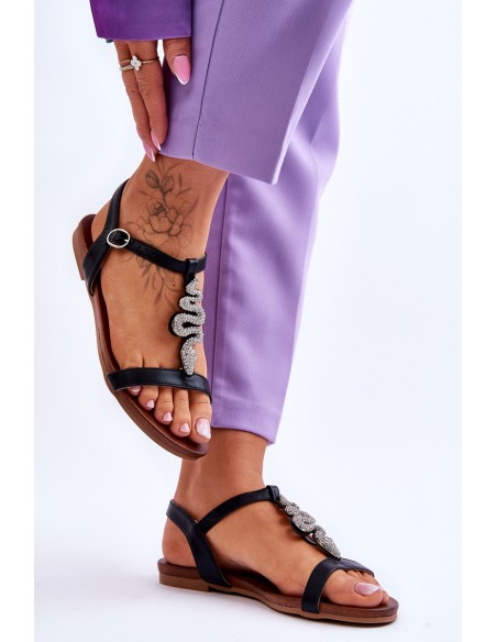 Leather Sandals With A Decorative Snake S.Barski KV-5541-42 Black