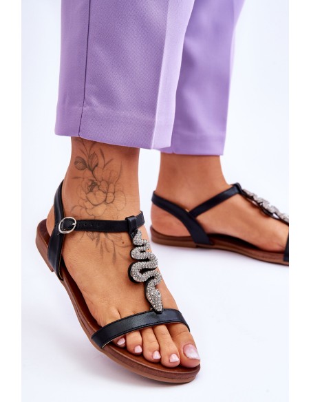 Leather Sandals With A Decorative Snake S.Barski KV-5541-42 Black