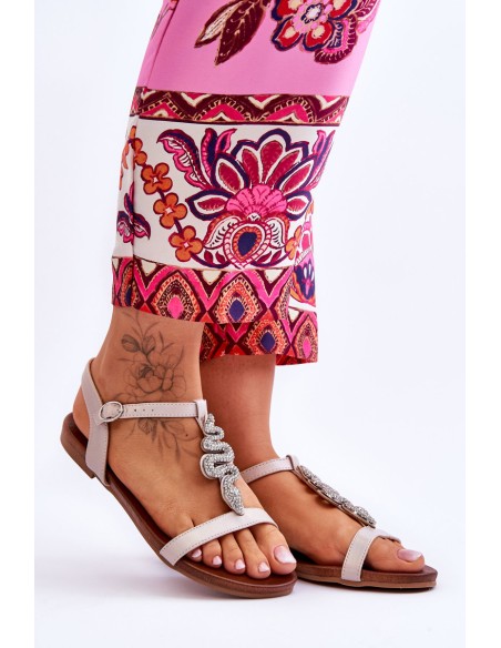 Leather Sandals With A Decorative Snake S.Barski KV-5541-42 Beige