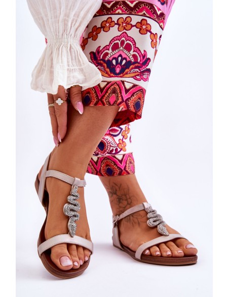 Leather Sandals With A Decorative Snake S.Barski KV-5541-42 Beige