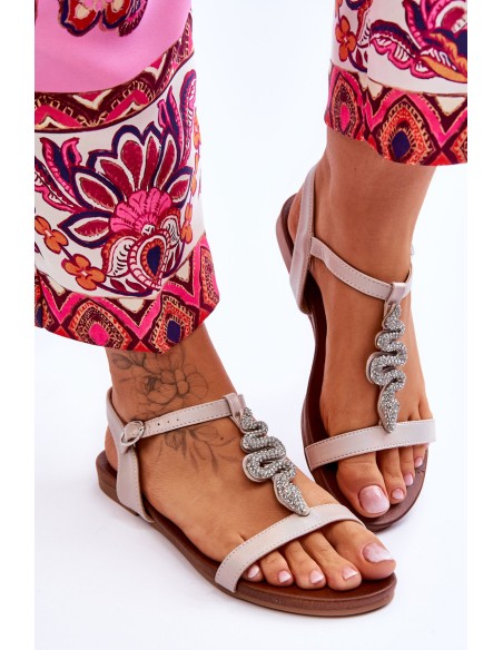 Leather Sandals With A Decorative Snake S.Barski KV-5541-42 Beige