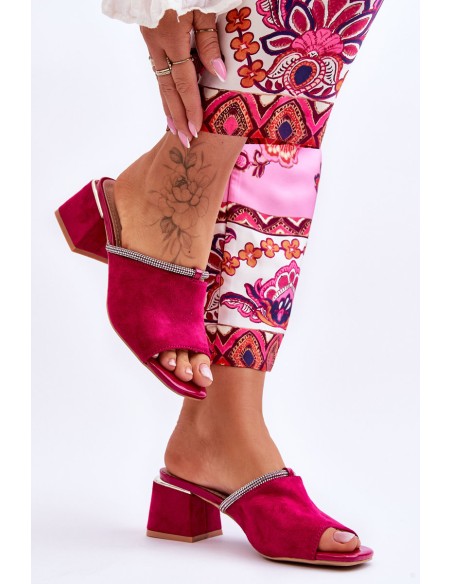 Zomšinės aukštakulnės šlepetės S.Barski KV-612-2 Fuchsia