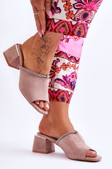 Suede High Heel Slippers S.Barski KV-612-2 Beige