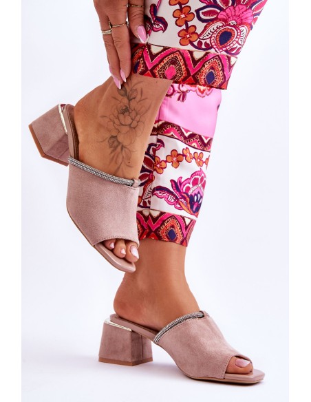 Suede High Heel Slippers S.Barski KV-612-2 Beige