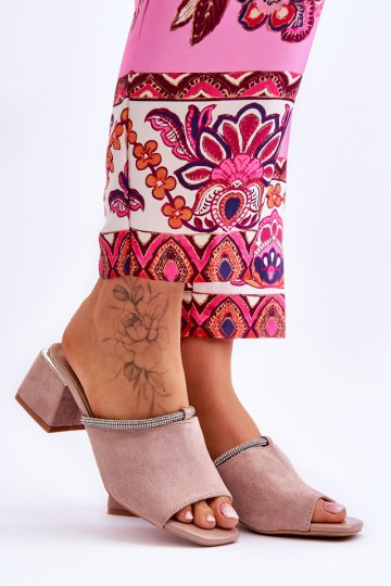 Zomšinės aukštakulnės šlepetės S.Barski KV-612-2 Smėlio spalvos 2