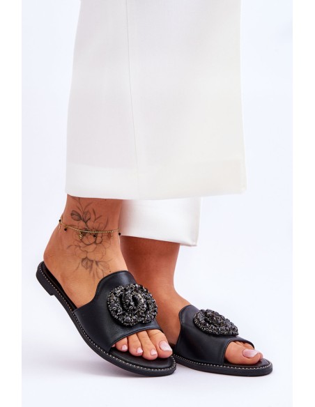 Women's Flat Slippers With Ornaments S.Barski KV-520-3 Black