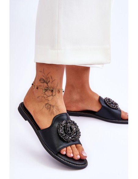 Women's Flat Slippers With Ornaments S.Barski KV-520-3 Black