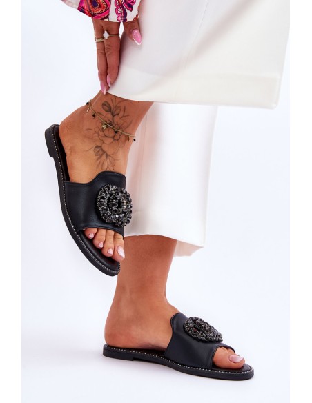 Women's Flat Slippers With Ornaments S.Barski KV-520-3 Black