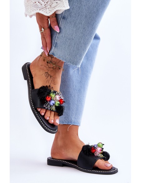 Šlepetės su dekoratyviniais karoliukais S.Barski KV-2775-47 Juodos