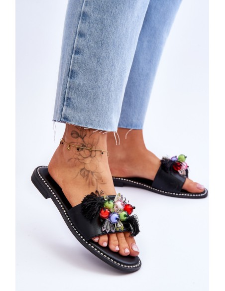 Slippers With Decorative Beads S.Barski KV-2775-47 Black
