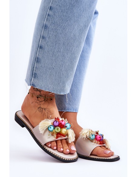 Slippers With Decorative Beads S.Barski KV-2775-47 Nude