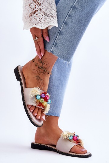 Slippers With Decorative Beads S.Barski KV-2775-47 Nude 2