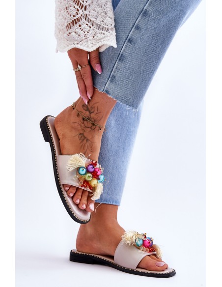 Slippers With Decorative Beads S.Barski KV-2775-47 Nude