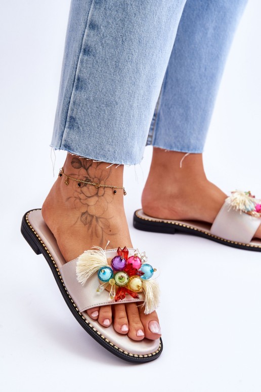 Slippers With Decorative Beads S.Barski KV-2775-47 Nude