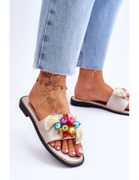 Slippers With Decorative Beads S.Barski KV-2775-47 Nude