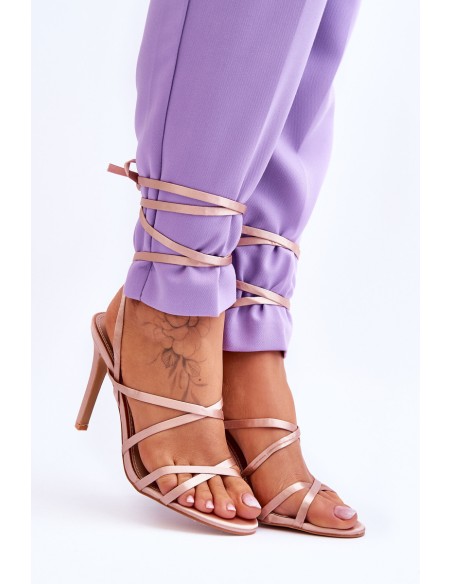 Women's Tied Sandals On A High Heel Beige Meya