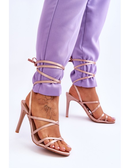 Women's Tied Sandals On A High Heel Beige Meya