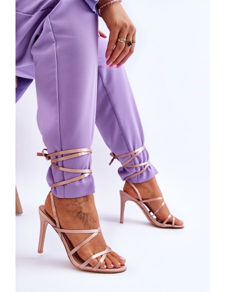 Women's Tied Sandals On A High Heel Beige Meya