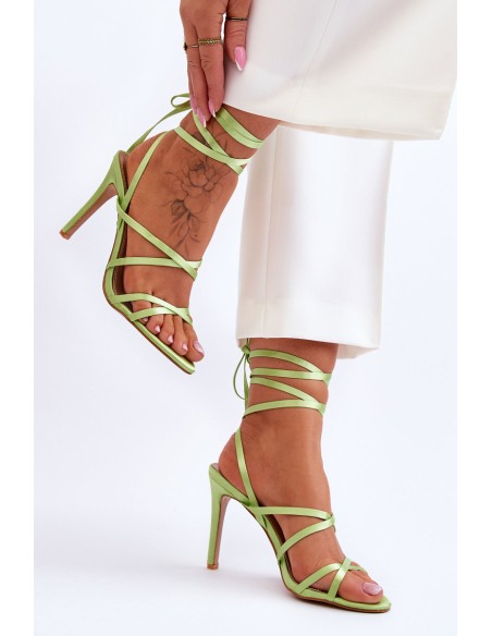 Women's Tied Sandals On A High Heel Green Meya