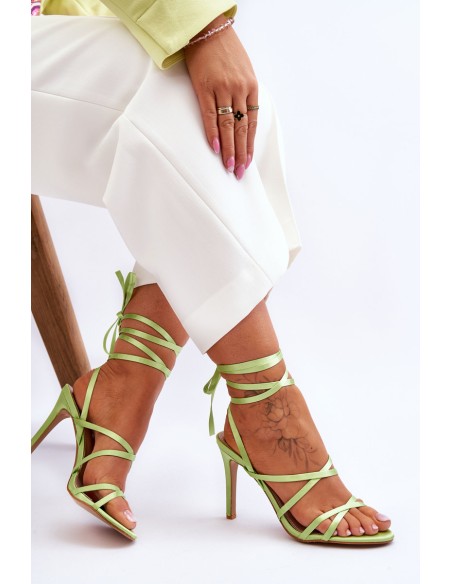 Women's Tied Sandals On A High Heel Green Meya