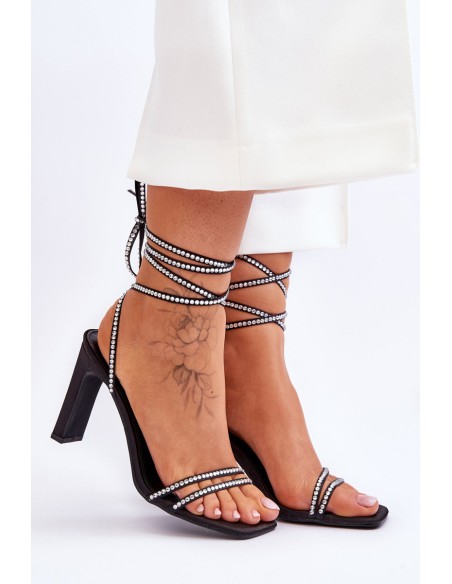 Elegant Tied Sandals With Rhinestones Black Nessy