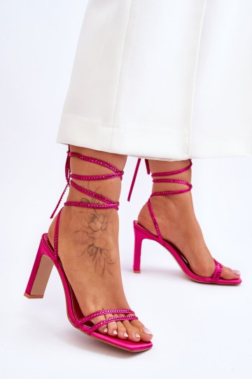 Elegant Tied Sandals With Rhinestones Fuchsia Nessy 2