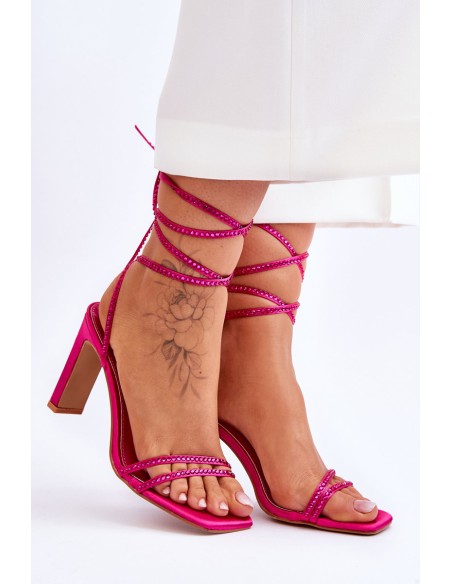 Elegant Tied Sandals With Rhinestones Fuchsia Nessy
