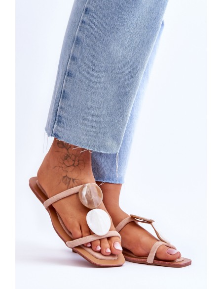 Embellished Suede Slippers Nude Victoria